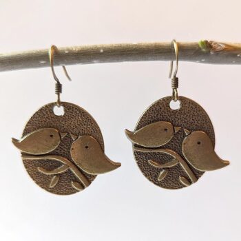 Antique Bronze Partridge Love Birds Vintage Style Earrings - Image 7