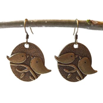 Antique Bronze Partridge Love Birds Vintage Style Earrings