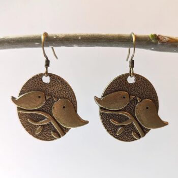 Antique Bronze Partridge Love Birds Vintage Style Earrings - Image 3