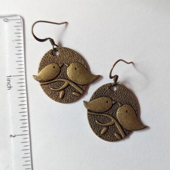 Antique Bronze Partridge Love Birds Vintage Style Earrings - Image 2