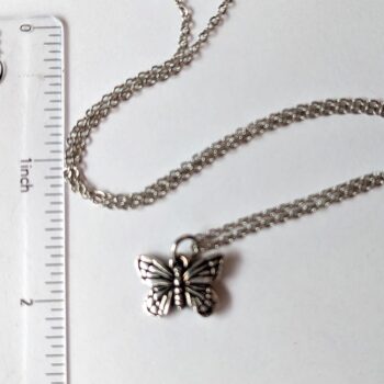 Antique Silver Small Butterfly Vintage Style Necklace - Image 2