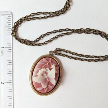 Antique Bronze Cameo Butterfly White Pink Vintage Style Necklace - Image 2