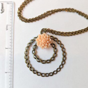 Antique Bronze Large Hoop Peach Chrysanthemum Flower Vintage Style Necklace - Image 2