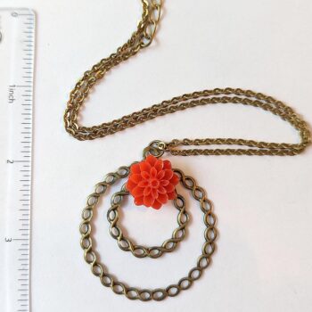 Antique Bronze Large Hoop Red Chrysanthemum Flower Vintage Style Necklace - Image 2