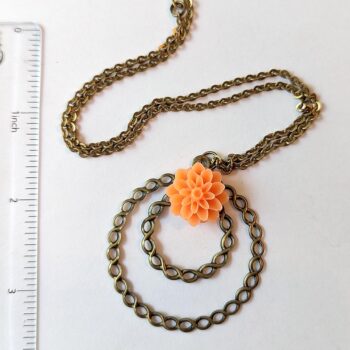 Antique Bronze Large Hoop Orange Chrysanthemum Flower Vintage Style Necklace - Image 2