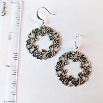 Antique Silver Hoop Vintage Style Earrings - Image 2