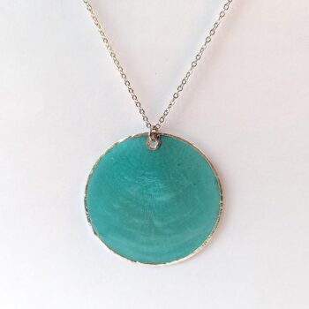 Silver Large Blue Shell Pendant Necklace