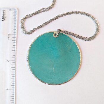 Silver Large Blue Shell Pendant Necklace - Image 2