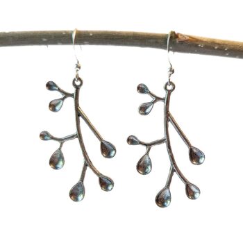 Antique Silver Branch With Leaves Modern Style Earrings