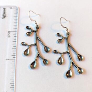 Antique Silver Branch With Leaves Modern Style Earrings - Image 3