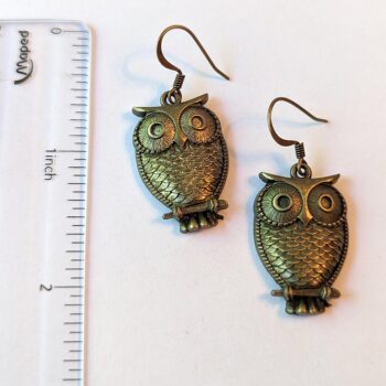 Antique Bronze Owl Earrings - Image 2