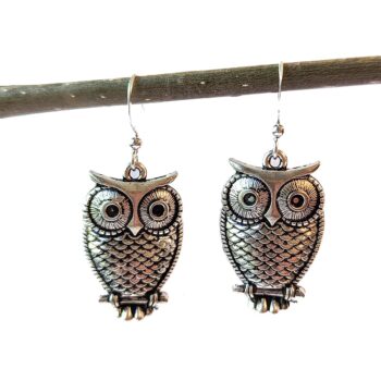 Antique Silver Owl Vintage Style Earrings