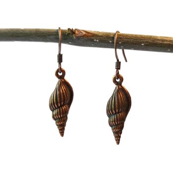 Antique Copper Tulip Shell Vintage Style Earrings