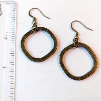 Antique Bronze Square Hoop Dangle Vintage Style Earrings - Image 2