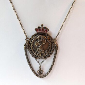 Antique Bronze Large Cameo Crown Vintage Style Necklace