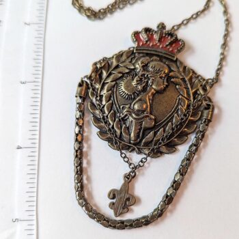 Antique Bronze Large Cameo Crown Vintage Style Necklace - Image 4