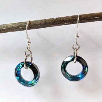 Silver Colorful Crystal Hoop Dangle Earrings - Image 4