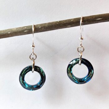 Silver Colorful Crystal Hoop Dangle Earrings