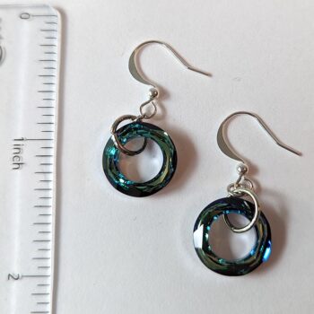 Silver Colorful Crystal Hoop Dangle Earrings - Image 3