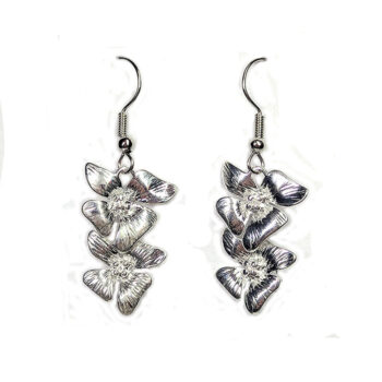 Silver Cascading Double Orchid Flower Earrings