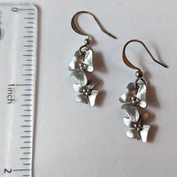 Silver Cascading Dainty Double Orchid Flower Earrings - Image 3