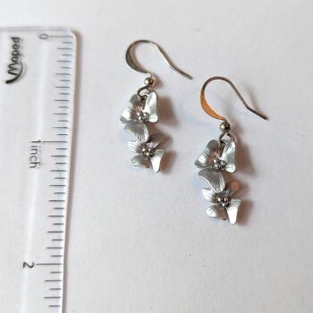 Silver Cascading Dainty Double Orchid Flower Earrings - Image 2