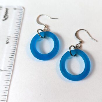 Silver Handmade Blue Frosted Glass Hoop Earrings - Image 2