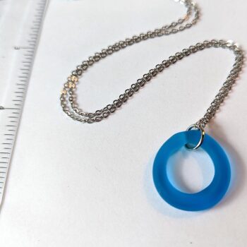 Silver Handmade Blue Frosted Glass Hoop Pendant Necklace - Image 3