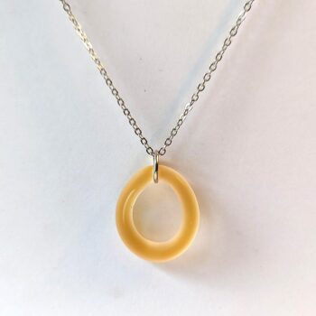 Silver Handmade Peach Frosted Glass Hoop Pendant Necklace