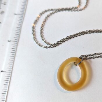 Silver Handmade Peach Frosted Glass Hoop Pendant Necklace - Image 3