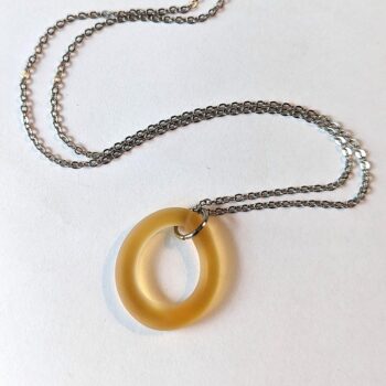 Silver Handmade Peach Frosted Glass Hoop Pendant Necklace - Image 2