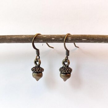 Antique Bronze Small Acorn Vintage Style Earrings - Image 2