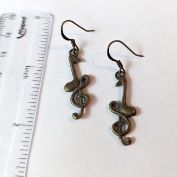 Antique Bronze Musical Notes Vintage Style Earrings - Image 2