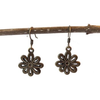 Antique Bronze Daisy Flower Vintage Style Earrings