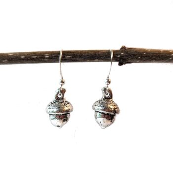 Antique Silver Round Acorn Vintage Style Earrings