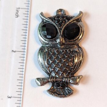 Large Owl Pendant with Rhinestones Antique Silver - Image 2