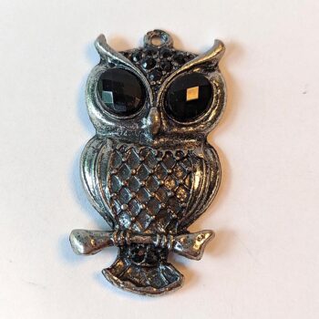 Large Owl Pendant with Rhinestones Antique Silver