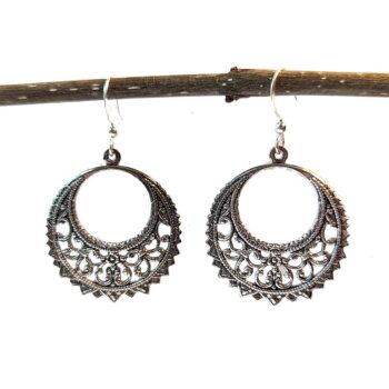 Antique Silver Filigree Hoop Earrings