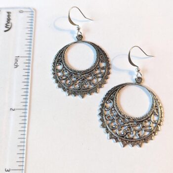 Antique Silver Filigree Hoop Earrings - Image 2