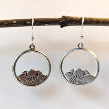 Antique Silver Lotus Flower Vintage Style Earrings