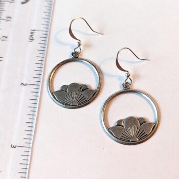 Antique Silver Lotus Flower Vintage Style Earrings - Image 2