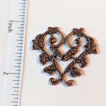 Heart Shape Flowers Leaf Branch Pendant Antique Copper - Image 2