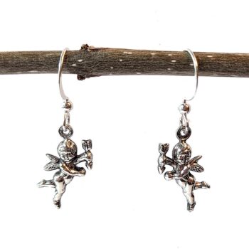 Antique Silver Dainty Cupid Vintage Style Earrings