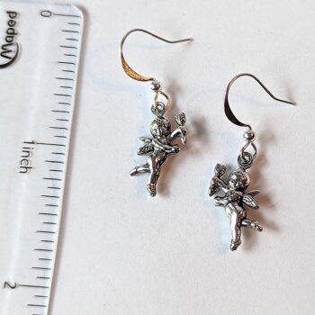 Antique Silver Dainty Cupid Vintage Style Earrings - Image 2