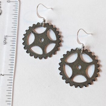 Antique Silver Steampunk Cog Bit Earrings - Image 3