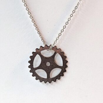 Antique Silver Floating Steampunk Cog Bit Charm Necklace