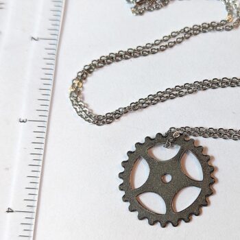 Antique Silver Floating Steampunk Cog Bit Charm Necklace - Image 2