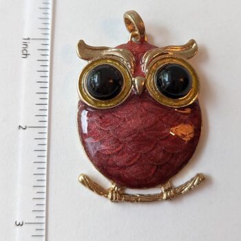 Large Owl Red Enamel Pendant - Image 2