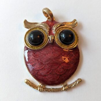 Large Owl Red Enamel Pendant