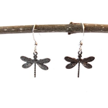 Antique Silver Small Dragonfly Vintage Style Earrings